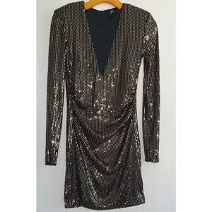 Zara | Dresses | Zara Black Gold Sequin Dress Size S Mini Bodycon Mesh Long  Sleeve Cocktail Party | Poshmark